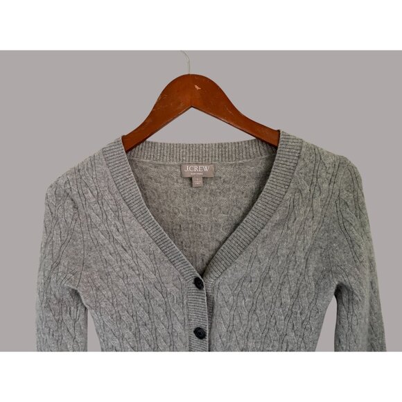 J.Crew Gray Cashmere Cable-Knit V-Neck Button-Up Cardigan Sweater S - Picture 4 of 9